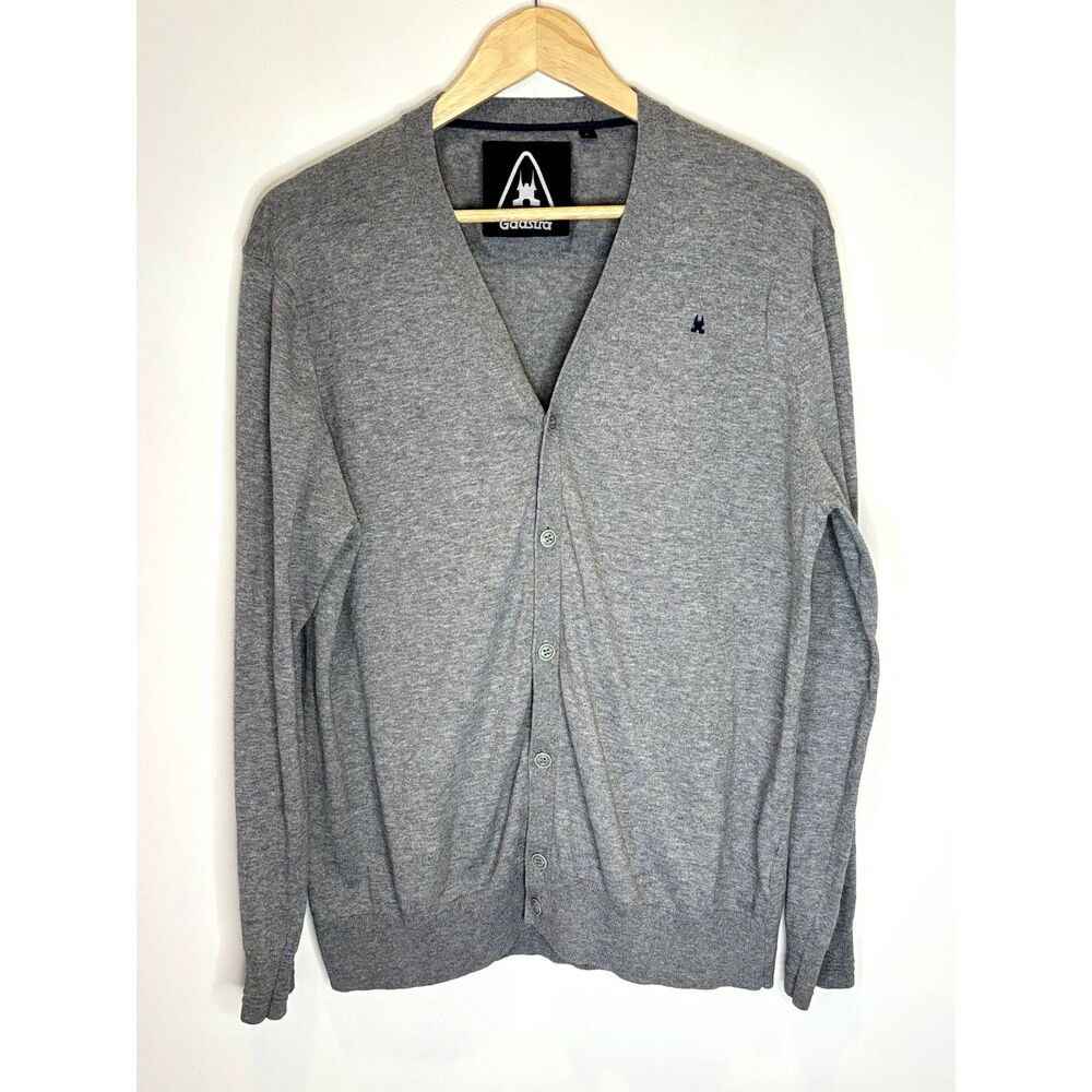 Gaastra Men's Gray Vneck Sweater Cardigan Size Medium-Large Cotton Silk B19
